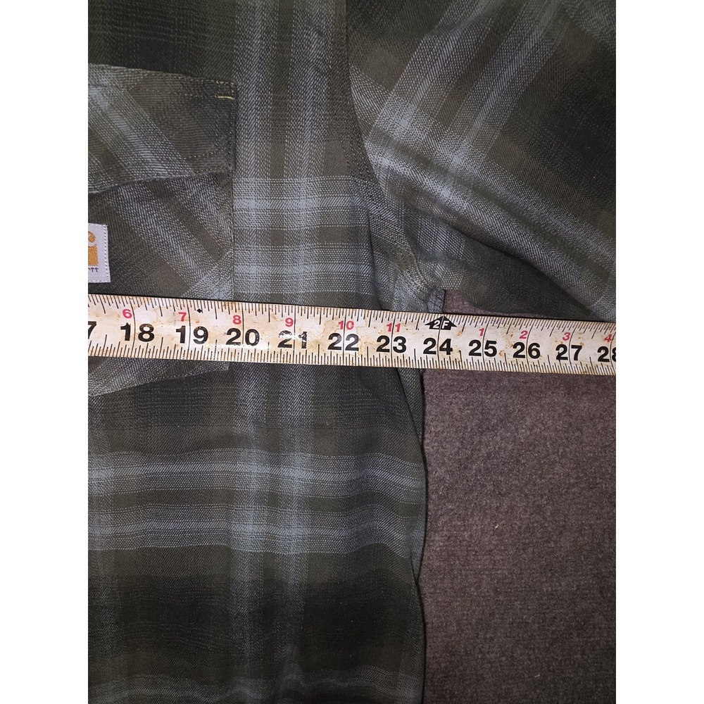 Carhartt Rugged Flex Mens XL Tall Relaxed Fit Plaid Flannel Shirt Olive Green - Picture 9 of 9
